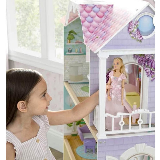 Delta Children MySize Dollhouse - Large Wooden 3-Story Dollhouse with 7 Rooms Includes 12 Accessorie