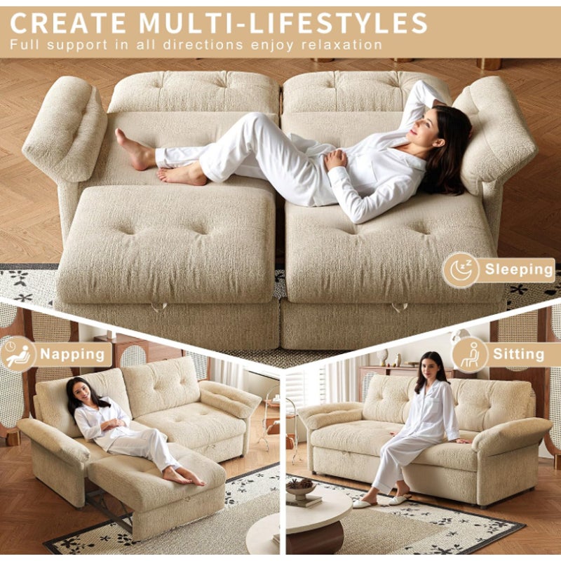 Eafurn 3-in-1 Multifunctional Pull Out Sofa Bed, Tufted Loveseat Couch Bed