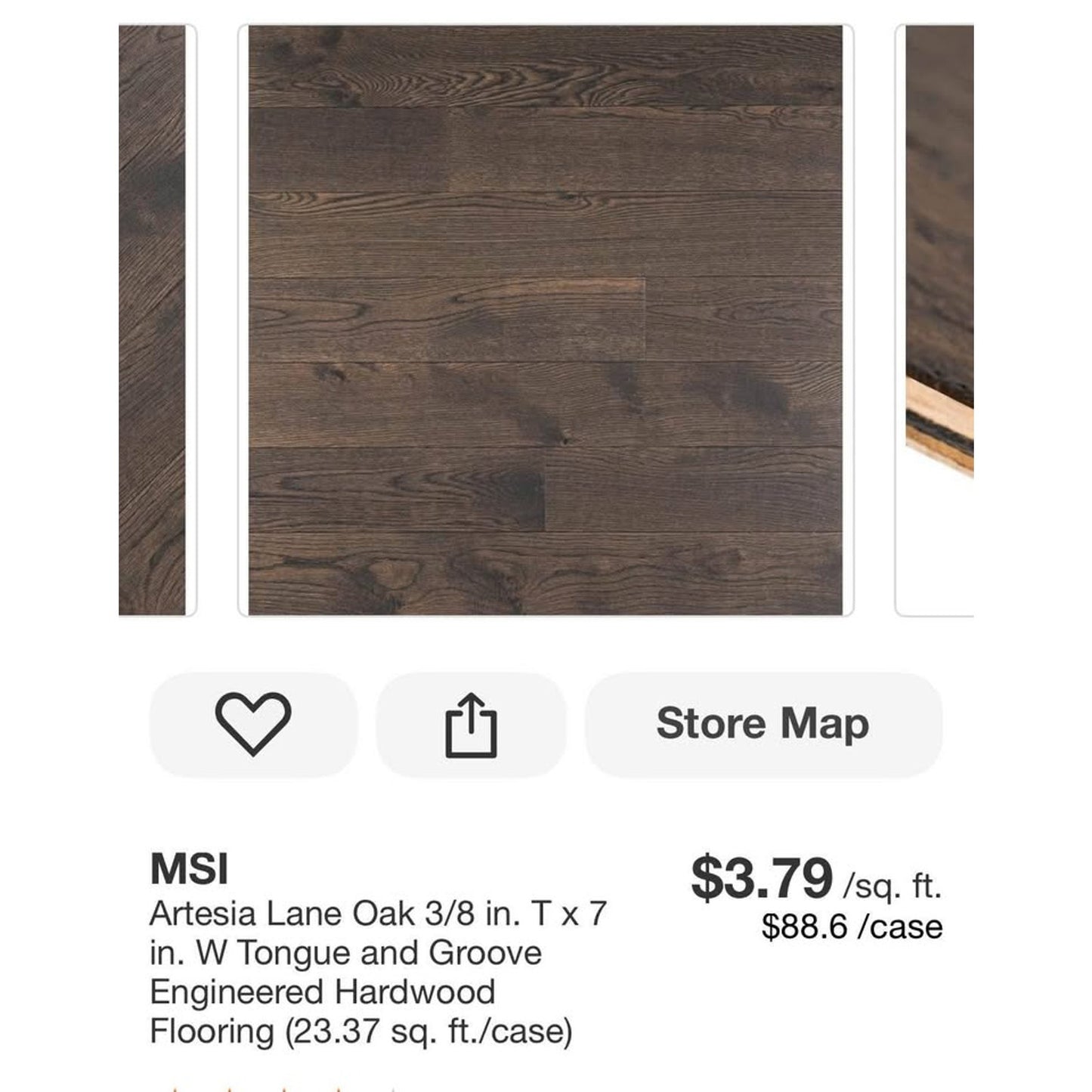 Artesia lane oak 3/8 in. Tx7in. W Tongue and groove engineered hardwood flooring (23.37 sq. ft/case)