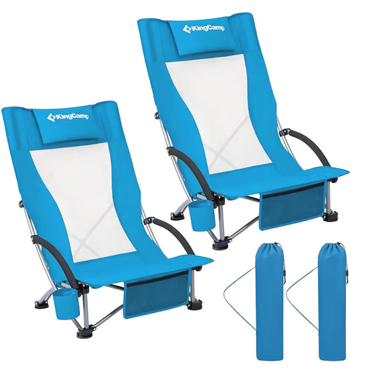 KingCamp Low Beach Chairs, Portable Folding Chair, Extra Wide, Ergonomic High Back Seat