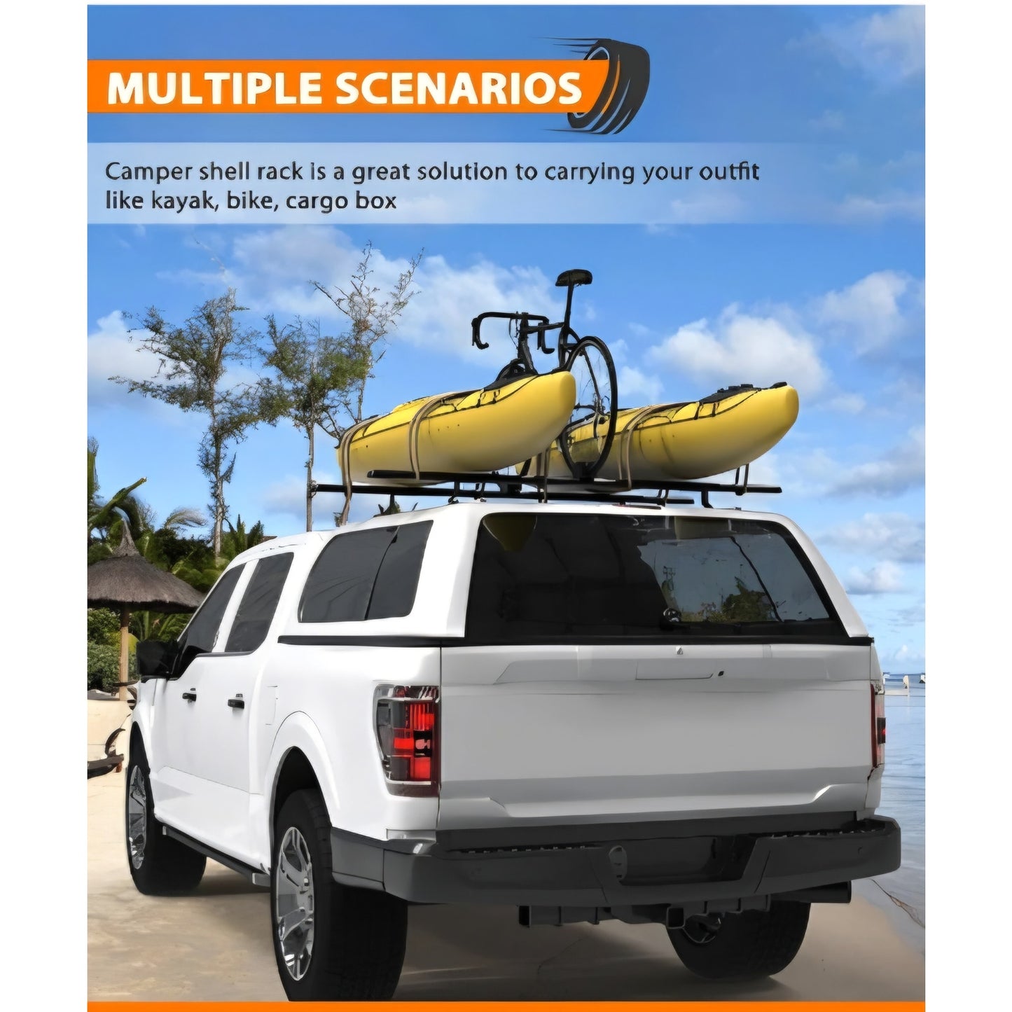 MELIPRON 60" Truck Cap Topper Rack Adjustable Aluminum Ladder Roof Rack for Kayak Canoe Lumber Pipe