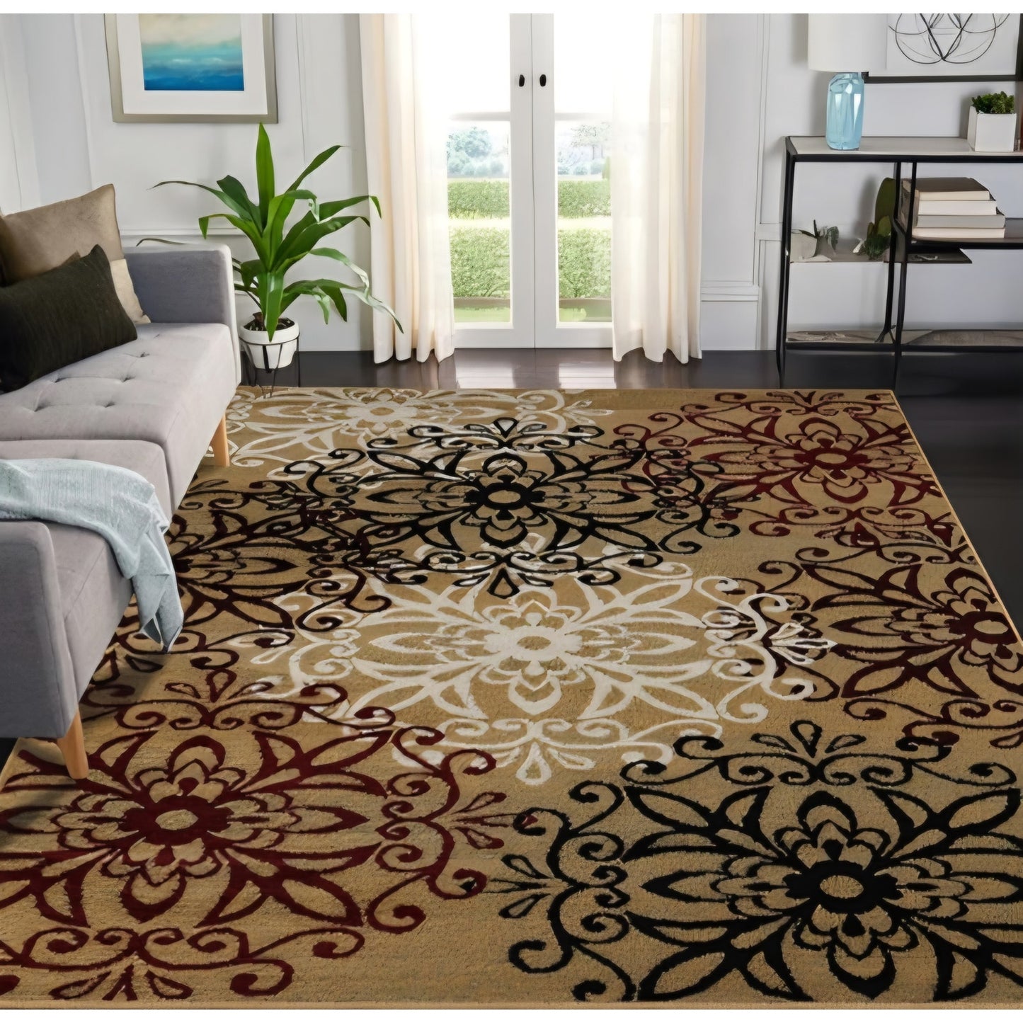 Superior Millbrae Floral Medallion Indoor Area Rug for Living Room, Bedroom 10 X 8 ft, Gold