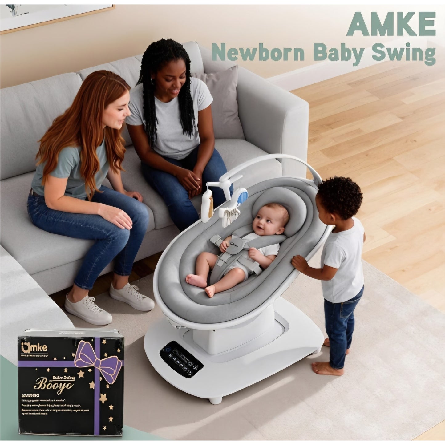 Luxury Electric Baby Swing Rocker for Infants, 5 Soothing Motions & Speeds, 3-Position Recline