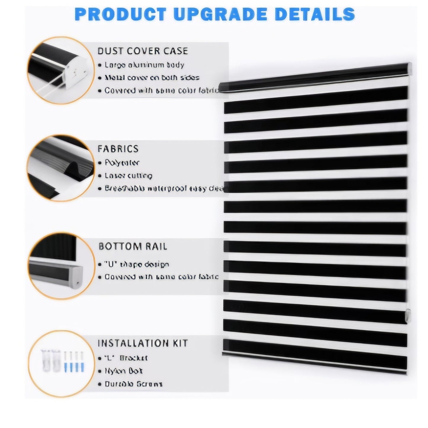 Blackout Zebra Blinds, Dual Layer Free-Stop (67" W X 72" H, Black)