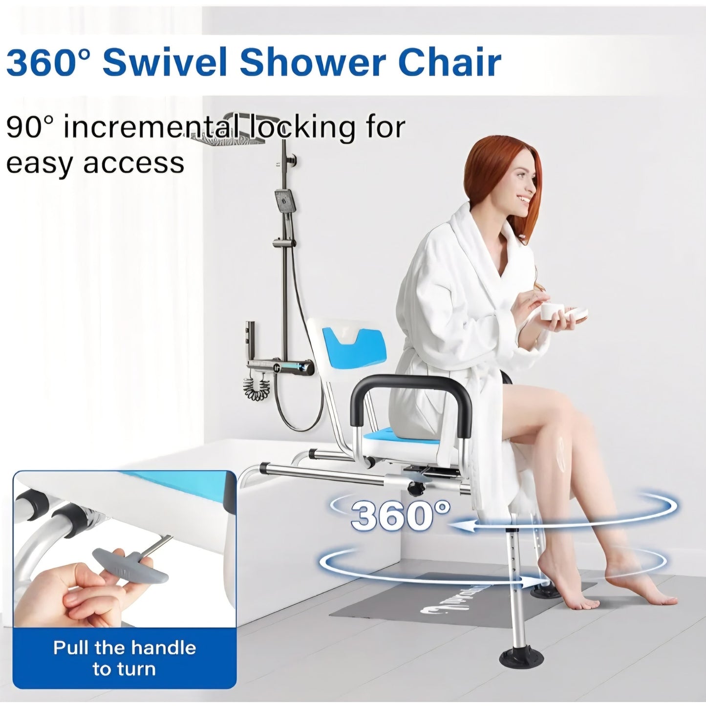 Sliding Shower Chair,Height Adjustable Tub Transfer Bench,360° Shower Swivel Seat,Bath and Shower