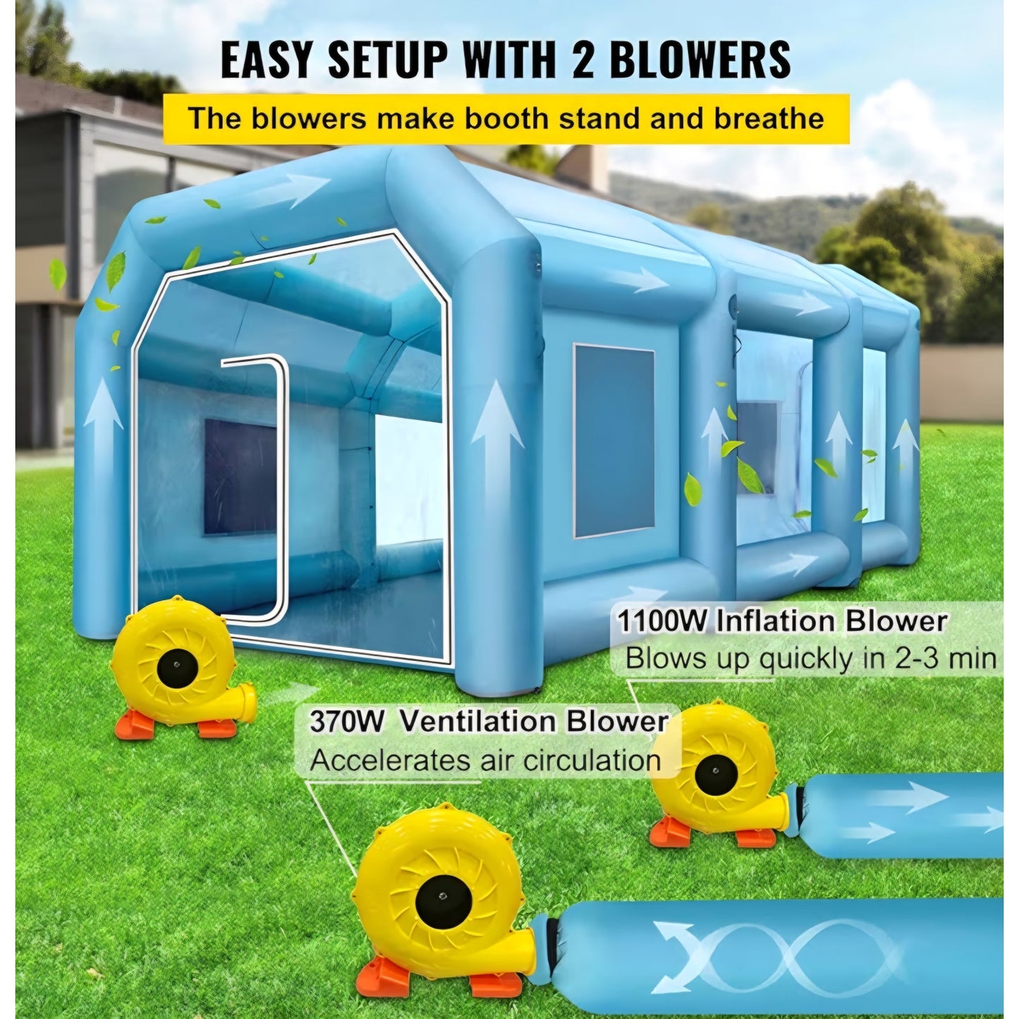 VEVOR Inflatable Paint Booth, 33x16.4x11.5ft, Inflatable Booth with 2 Powerful Blowers