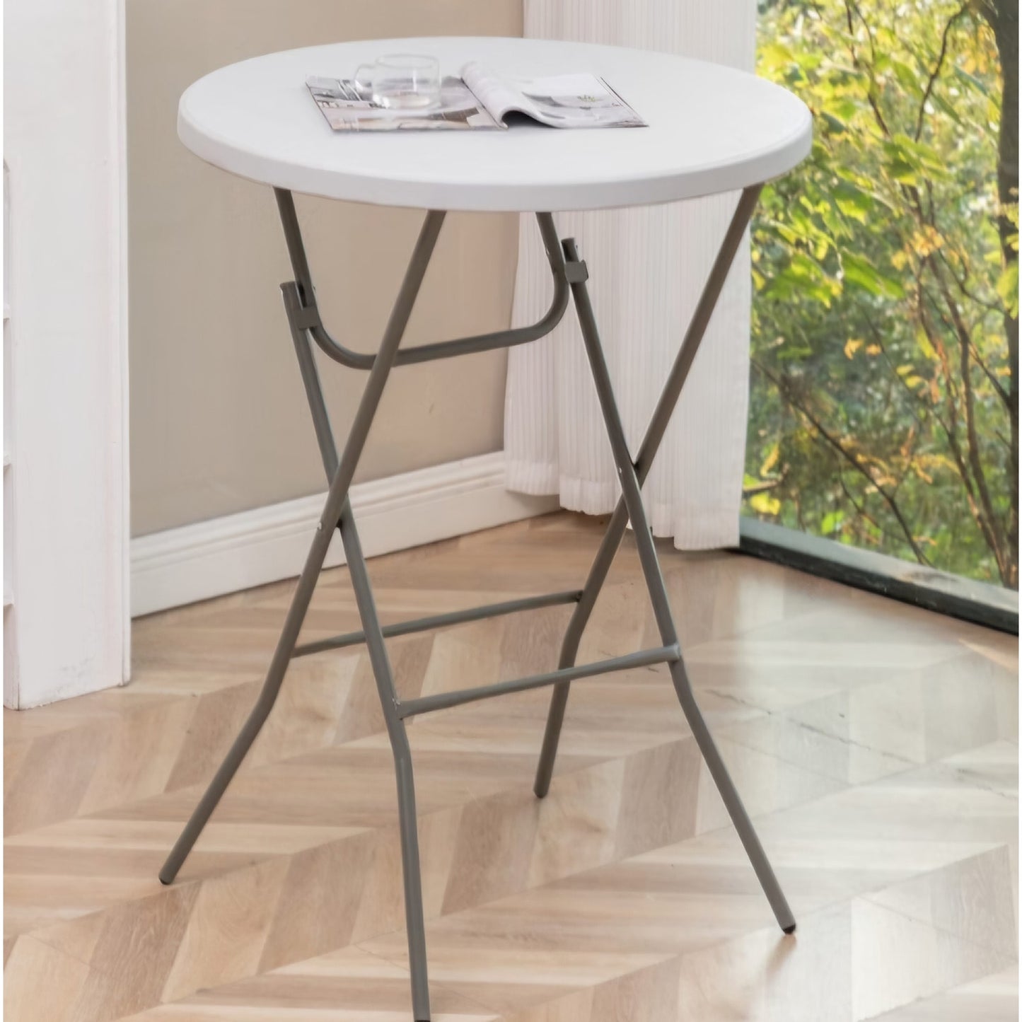 32" Round 43" Bar Height White Granite Plastic Folding Table Portable Commercial Table Banquet