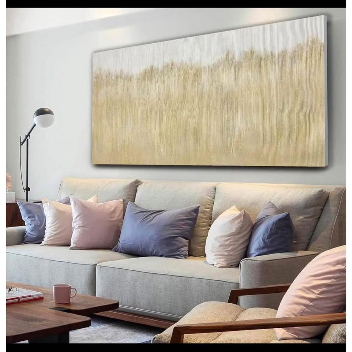 TRAIN2 ART Abstract Wall Art for Living Room 30" x 60" Gold Paintings Wall Decor Modern Large Artwor