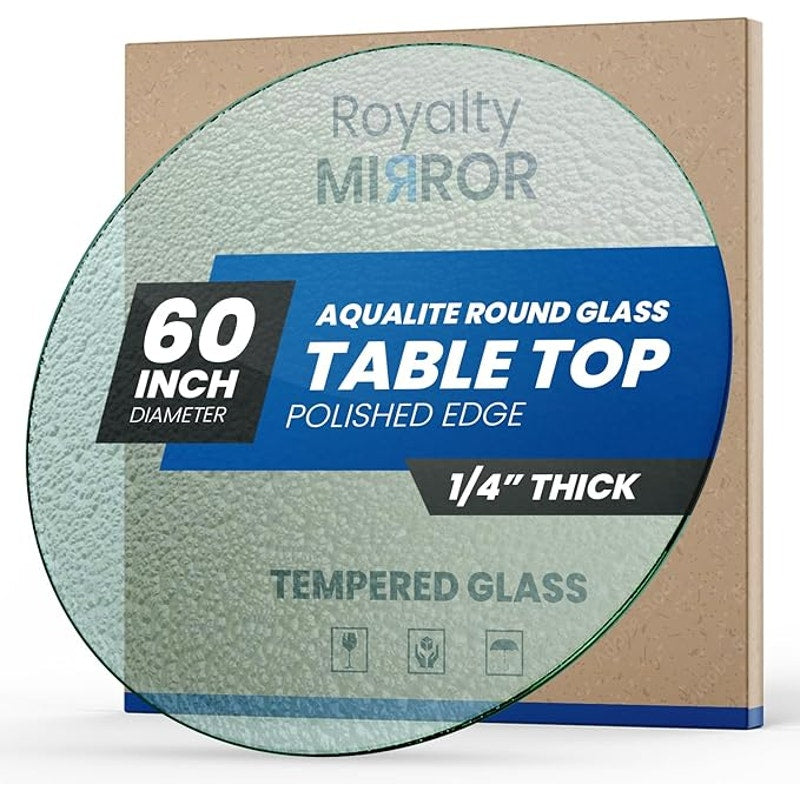 Royalty 60" In Round Tempered Glass Table Top – Clear Table Top, Desks -1/4" Aqualite Polished Edge