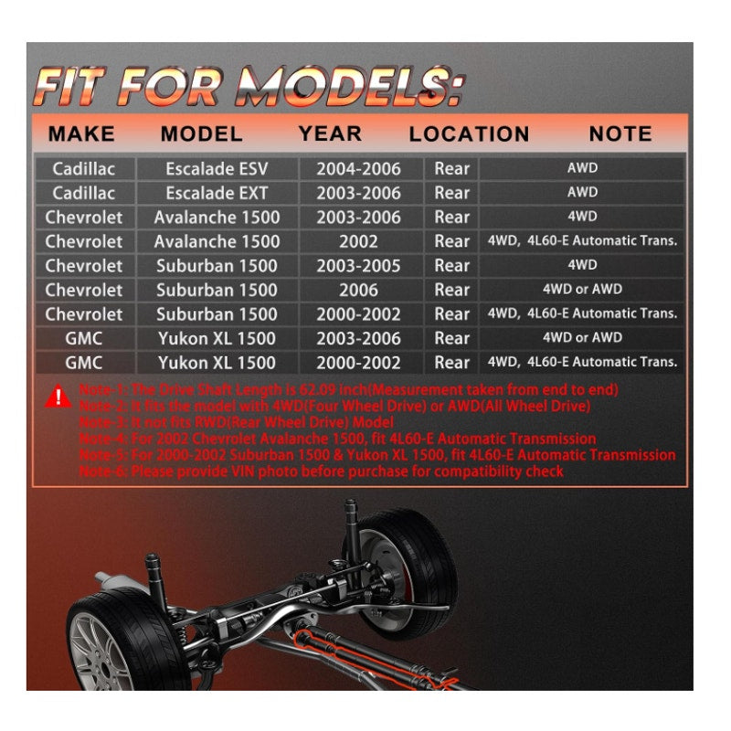 61.97" Rear Complete Drive Shaft Chevrolet Avalanche Suburban  GMC Yukon XL