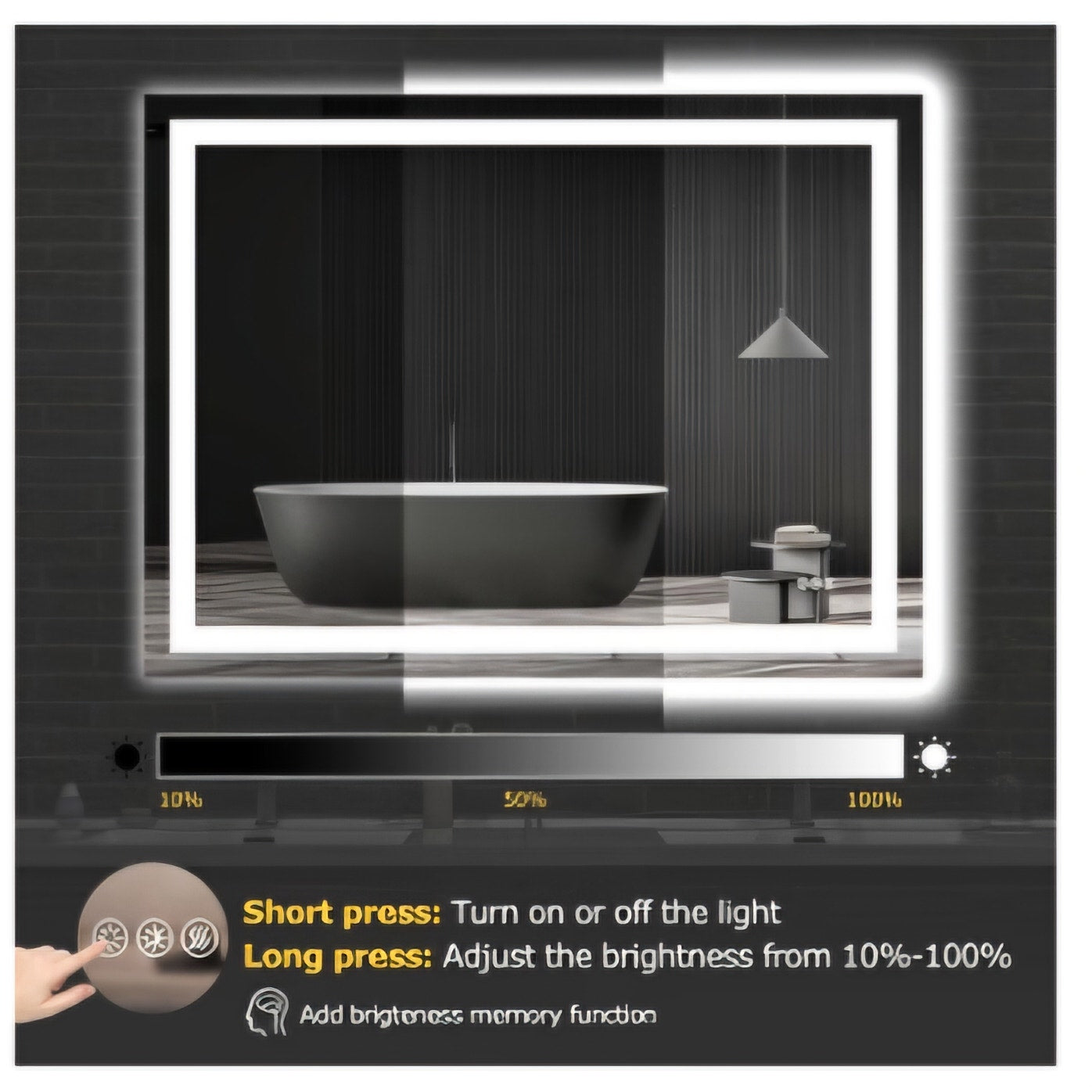 48"X36" LED Bathroom Mirror with Lights, Anti-Fog, Dimmable, Backlit + Front Lit, Smart Bathroom