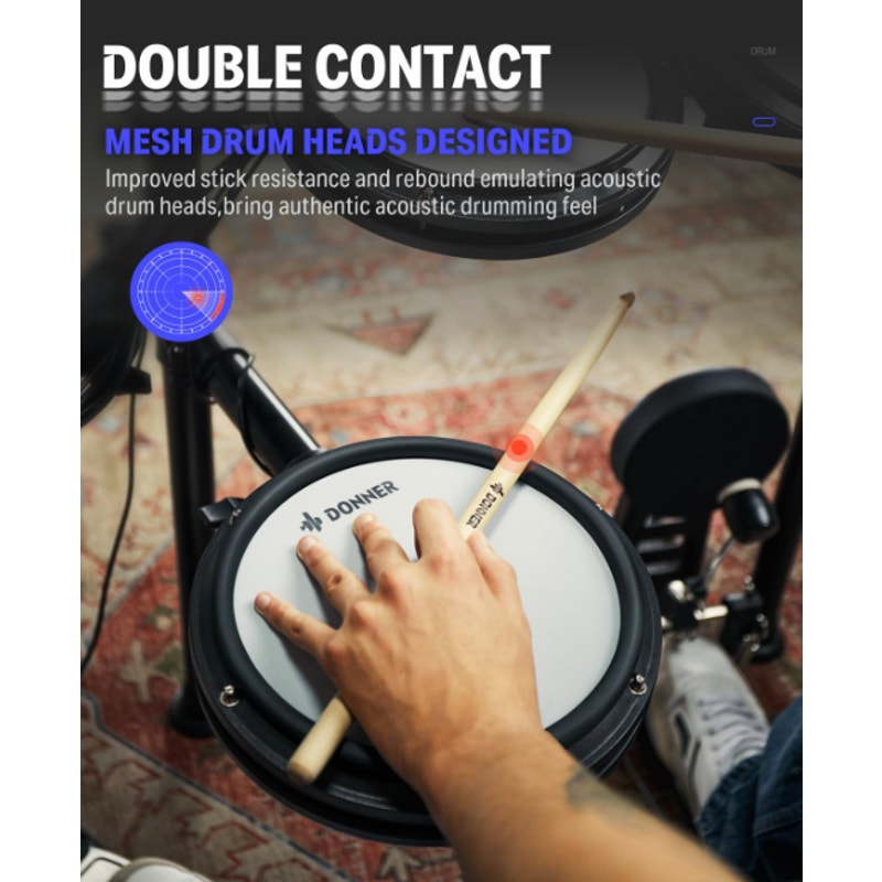 Donner DED-200 Electric Drum Sets with Quiet Mesh Drum Pads 2 Cymbals w/Choke 31 Kits and 450Sounds