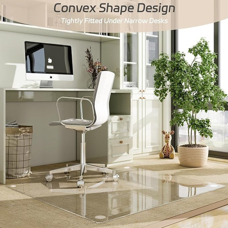 36"x48" Irregular Tempered Glass Office Chair Mat, 1/5" Thick, Hardwood Floor/Carpeted Floors, Clear