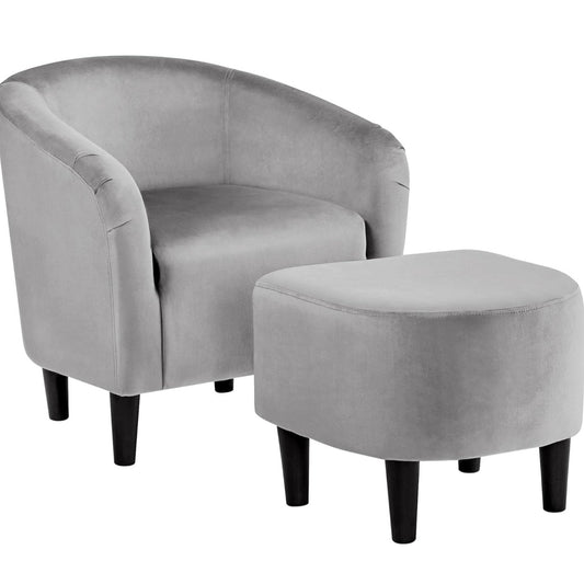 Yaheetech Accent Chair with Ottoman Set, Modern Upholstered Soft Barrel Chair with Footstool,