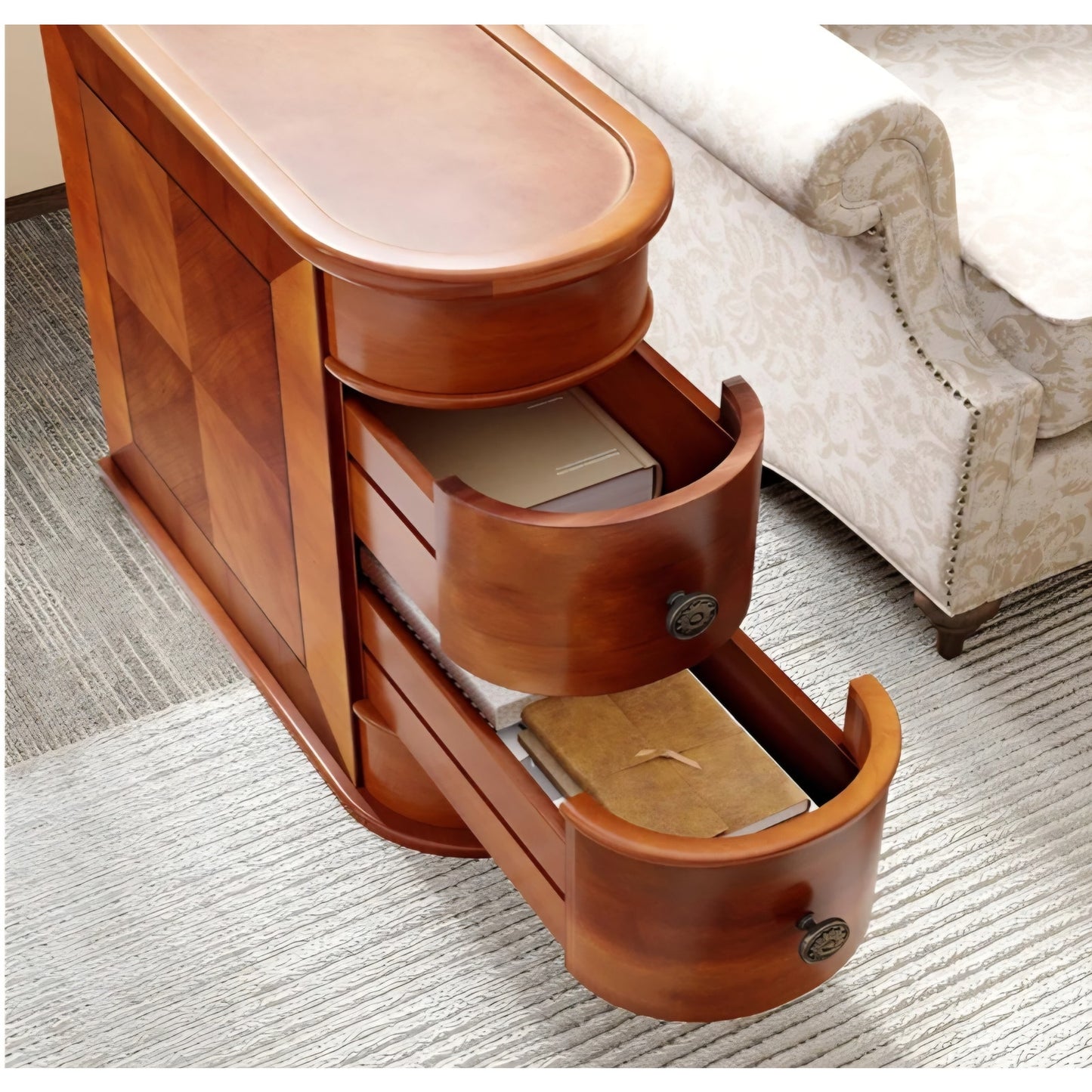 LITTLE TREE Wood End Table with 2 Drawers Sofa Side Table, No Assembly Required Vintage