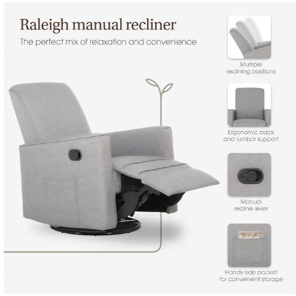 Evolur Raleigh Upholstered Manual Glider Recliner– Rocking & 360° Swivel with Smooth Glide