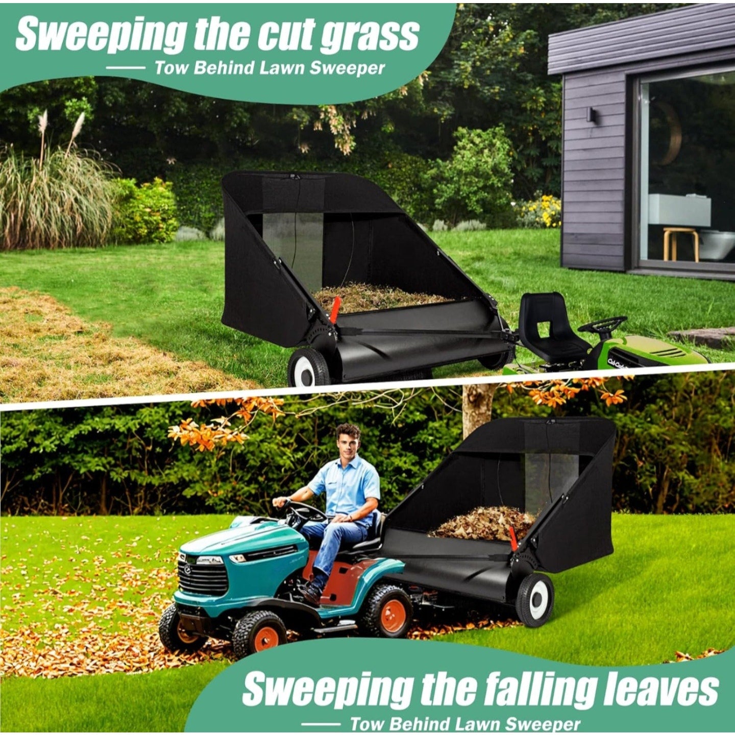 Suchtale Upgrade 42-inch Tow Lawn Sweeper for Leaves & Grass,21cu.Ft. Leaf Collector with Large