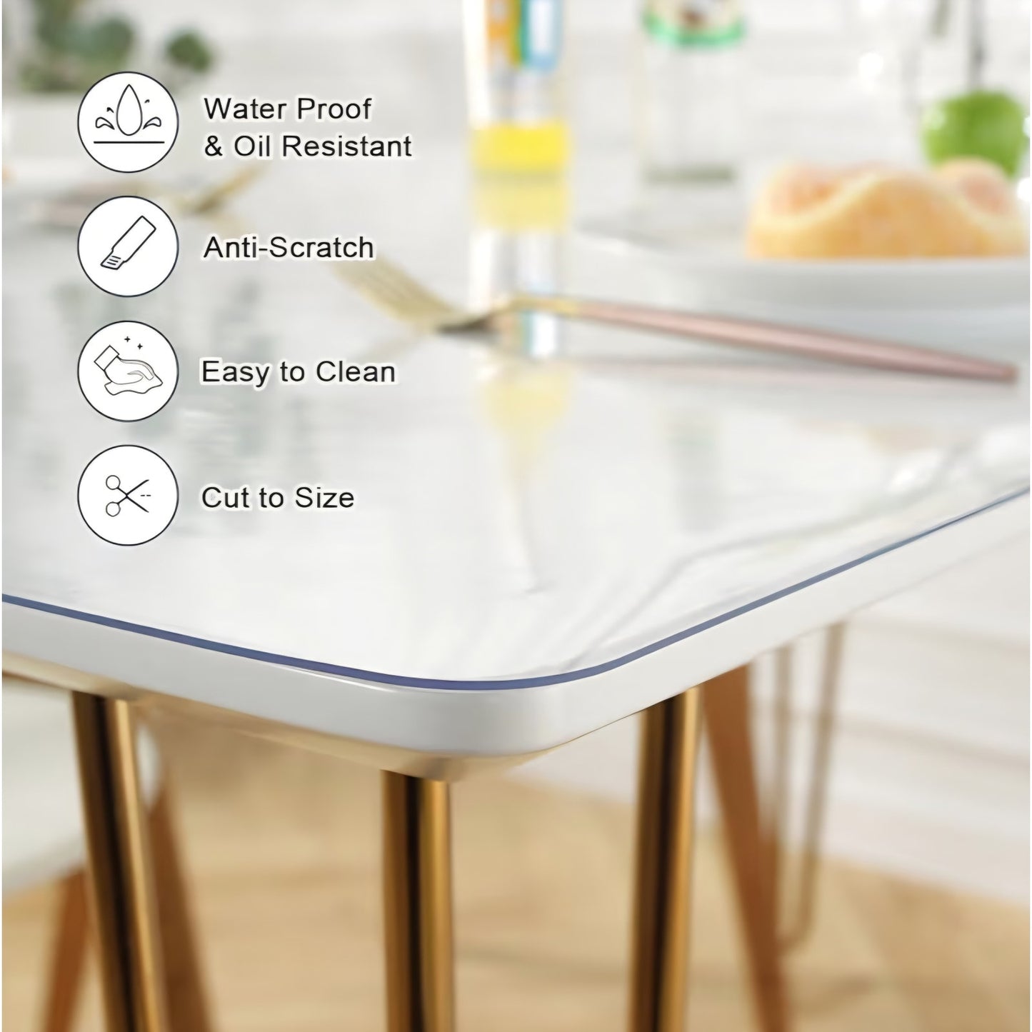 Clear Table Cover Protector 36 x 60 Inch, 1.5mm Thick Plastic Table Cover, for Dining Room Table