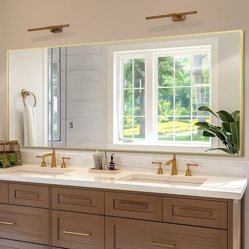 Full Length Mirror, 76"x34" Oversized Floor, Free Standing, Gold, Tempered Glass, Large Full Body