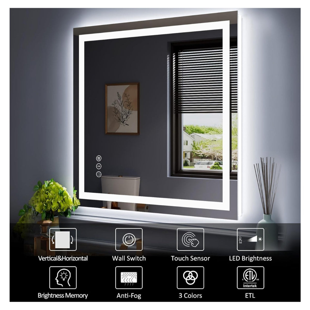 Amorho LED Mirror for Bathroom 40"X38" with Front Light and Backlit