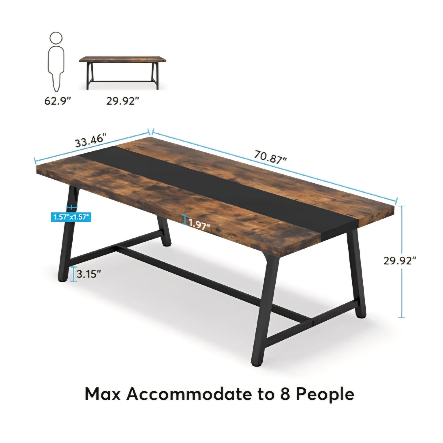 Tribesigns Dining Table for 8 People, 70.87-inch Rectangular Wood Kitchen Table