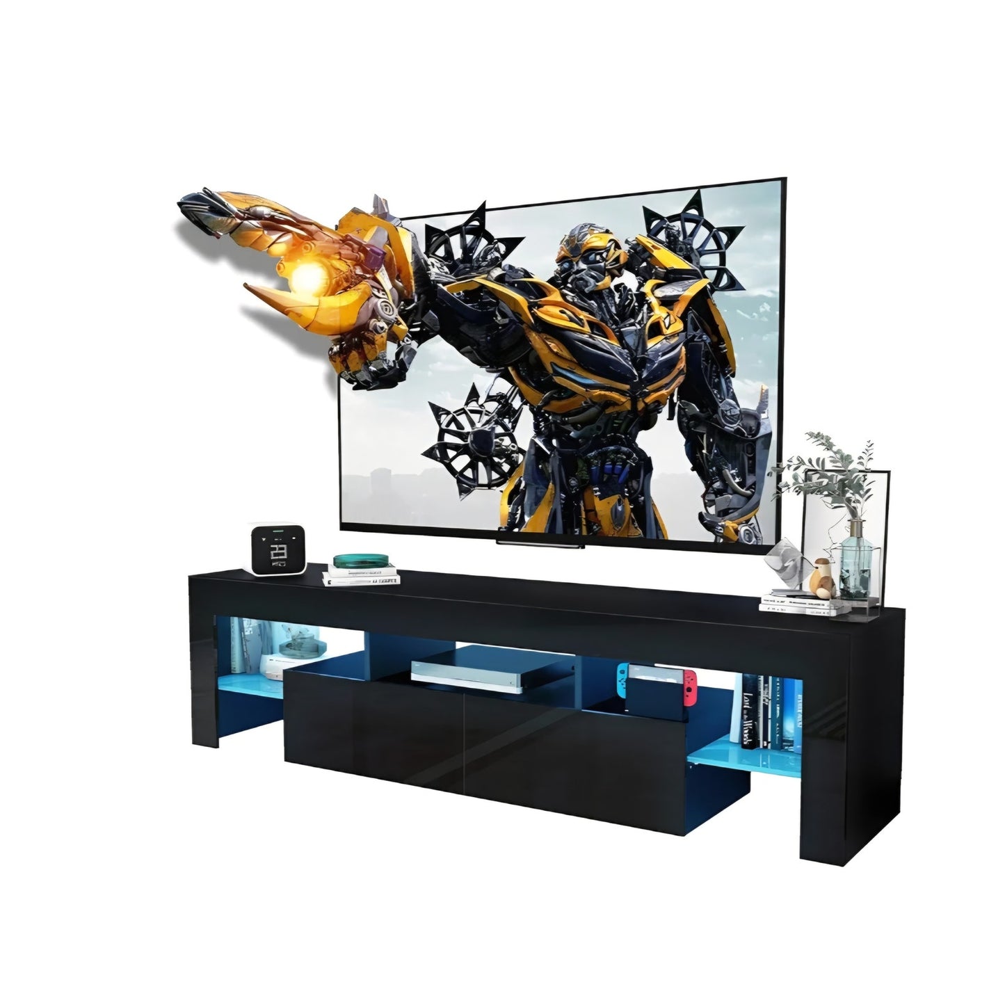 Black TV Stand, 60 65 70 75 inch Wood TV Stand, High Glossy Entertainment Center with Large Draw