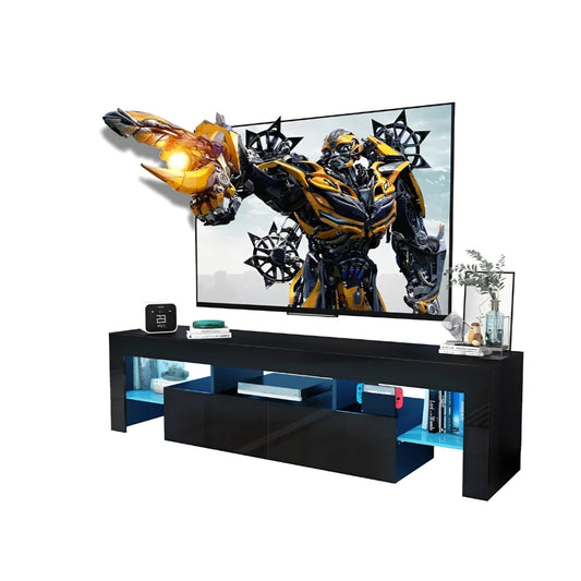 Black TV Stand, 60 65 70 75 inch Wood TV Stand, High Glossy Entertainment Center with Large Draw