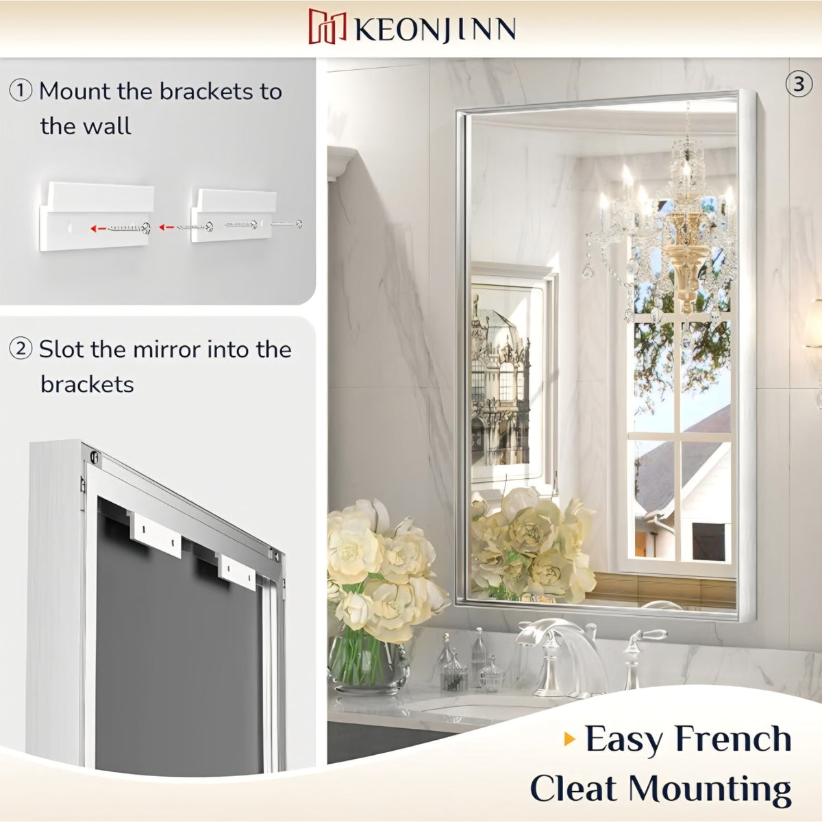 Keonjinn 48 x 36 Inch Silver Bathroom Mirror for Over Sink Large Rectangle Wall Mirror