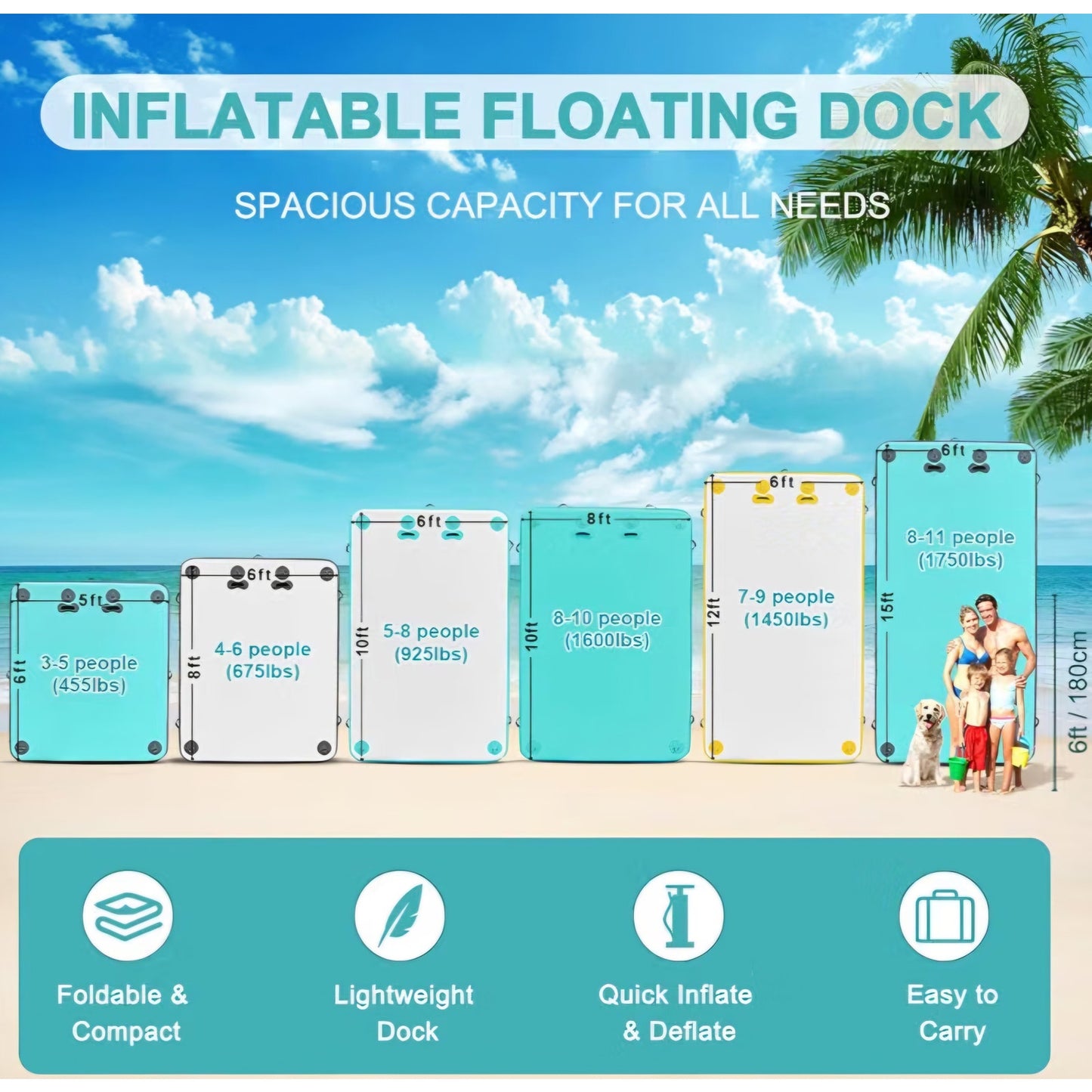 Inflatable Floating Dock Air Dock Platform Floating Island Raft with None-Slip Surface