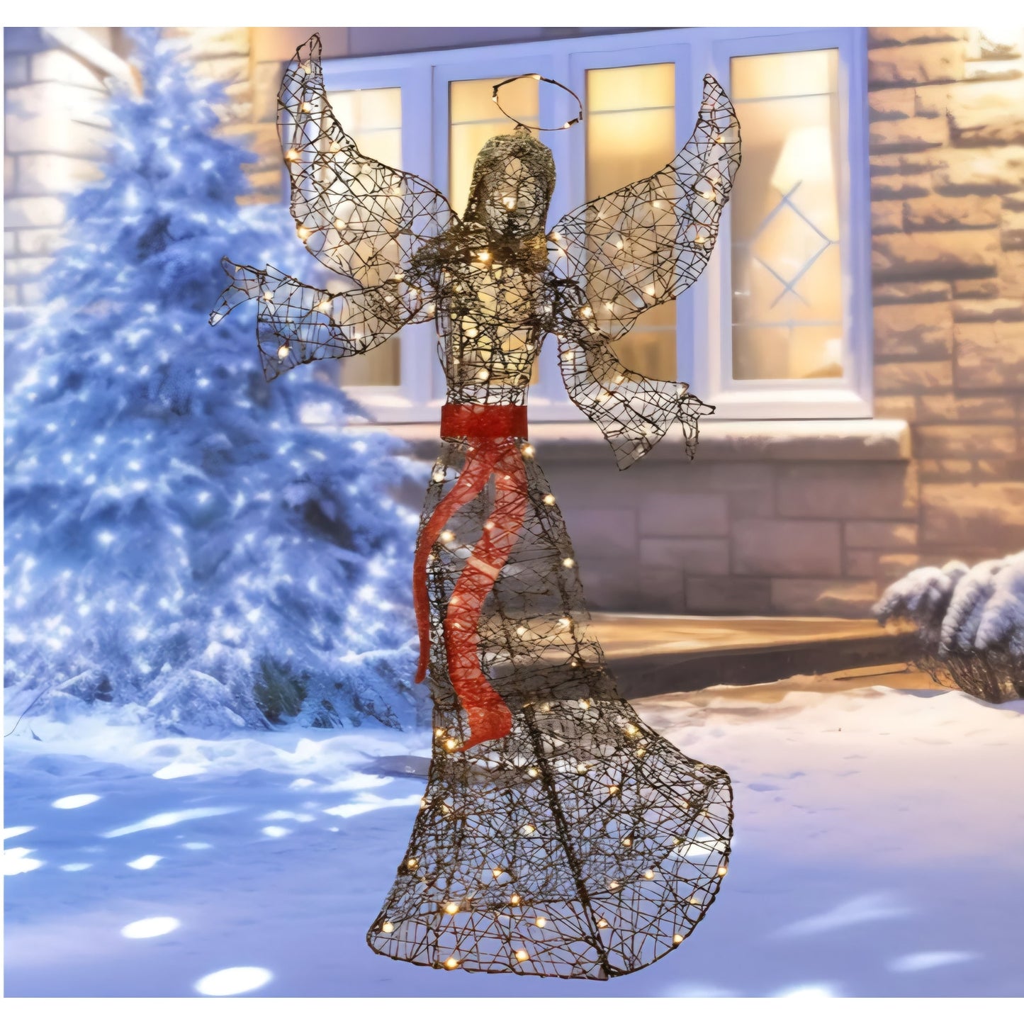 5' Rattan Angel Christmas Decoration for Outdoor - Lighted Angel Christmas Decoration with 120 LED