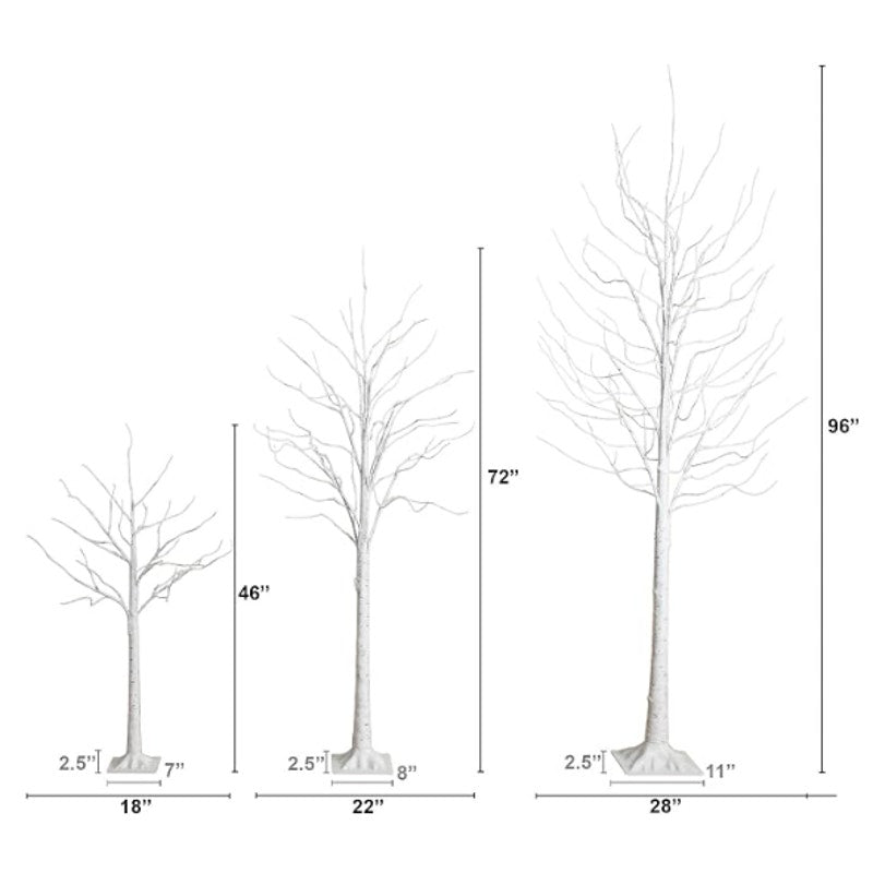 Nearly Natural Pre-Lit Artificial White Birch Trees with LED Lights - Set of 3 (4ft, 6ft, 8ft)
