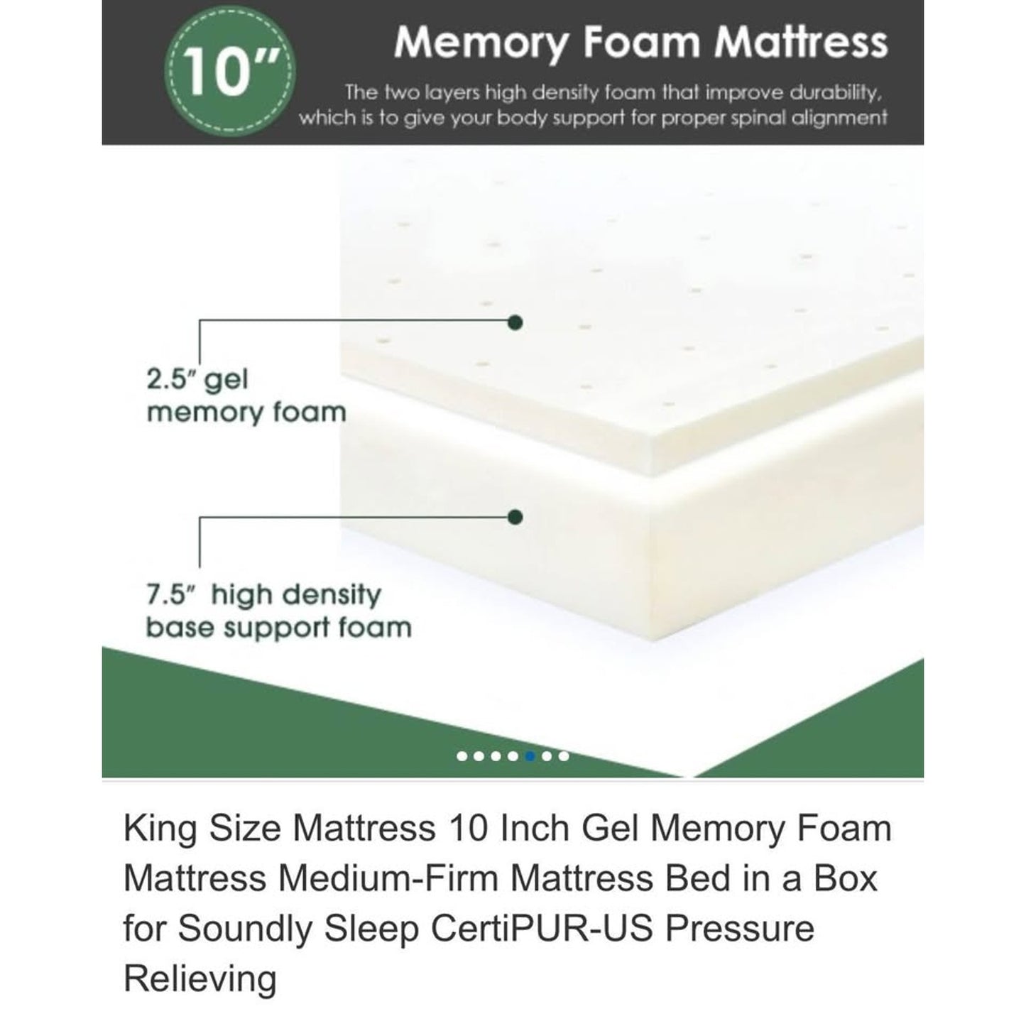 King Size Mattress 10 Inch Gel Memory Foam Mattress Medium-Firm Mattress Bed in a Box for Soundly Sl