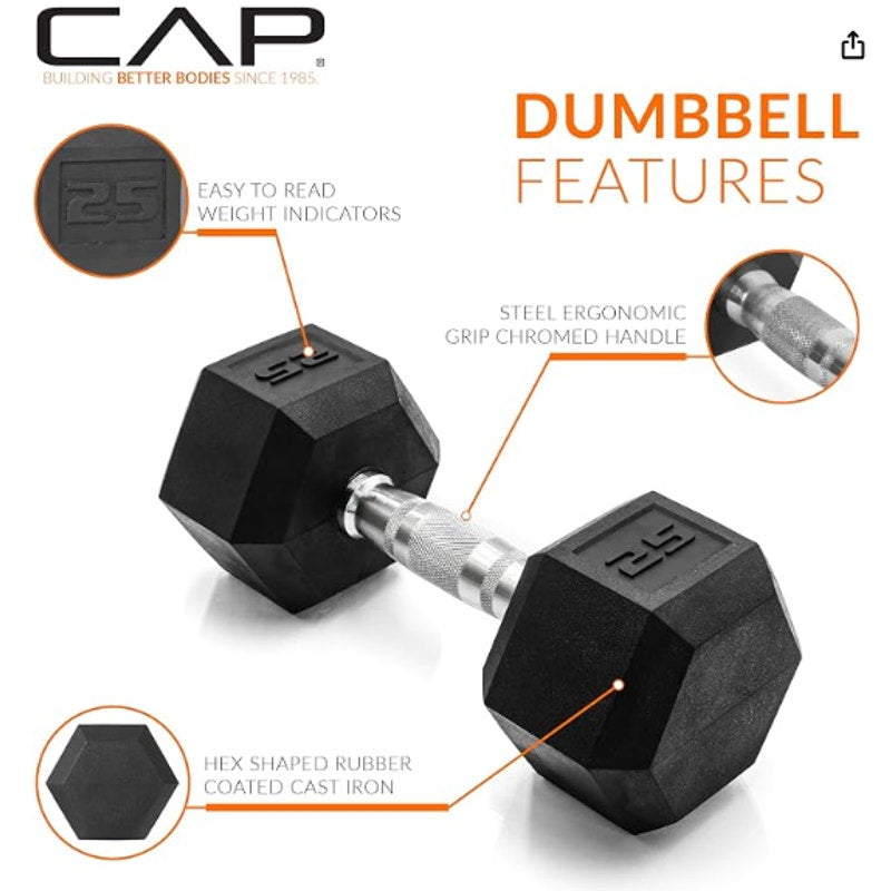 CAP Rubber Coated Dumbbell Weights 50 LB SET 25LB X 2