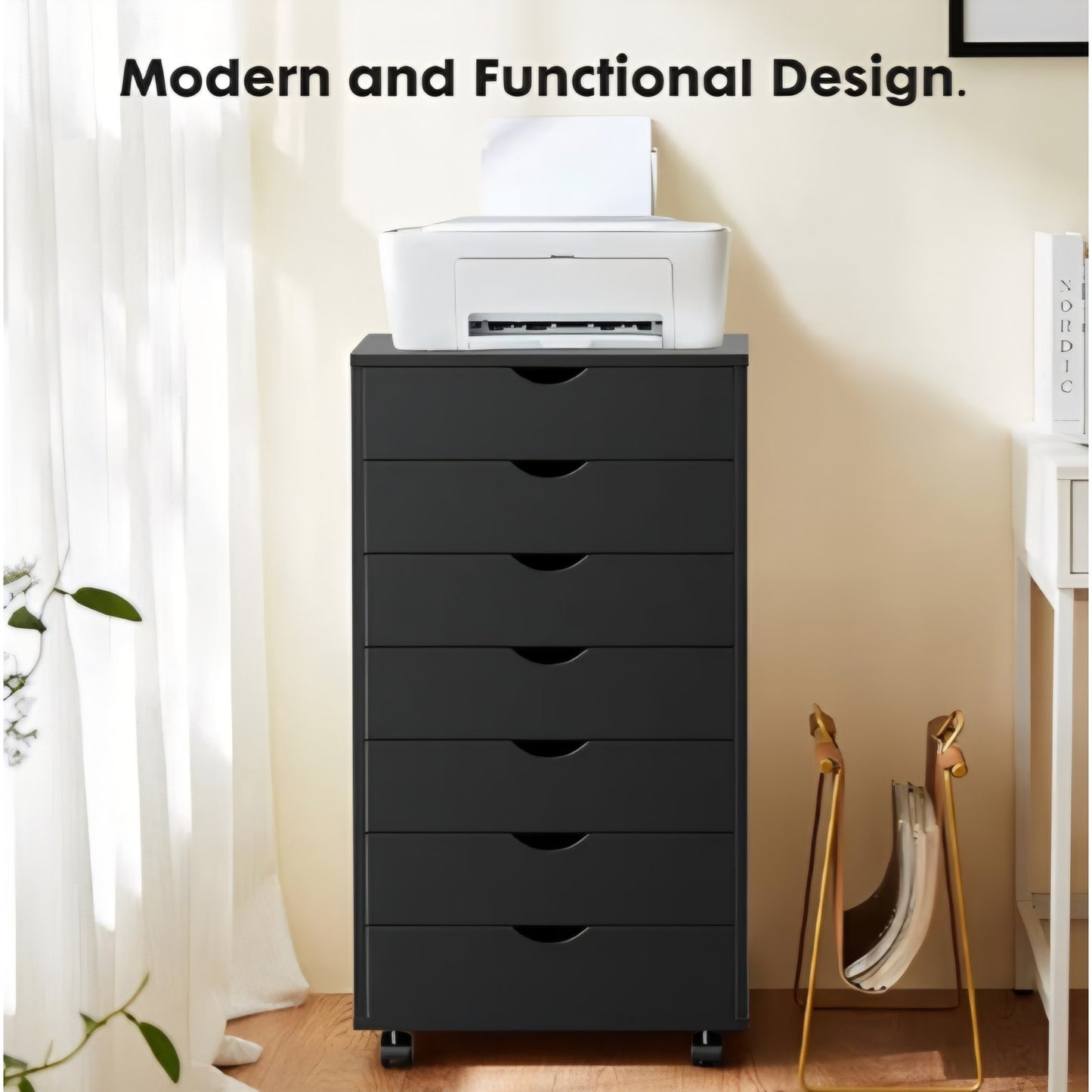 7 Drawer Mobile File Cabinet Under Desk Storage Organization with Wheels 18.74"W x 34.25"H, Black