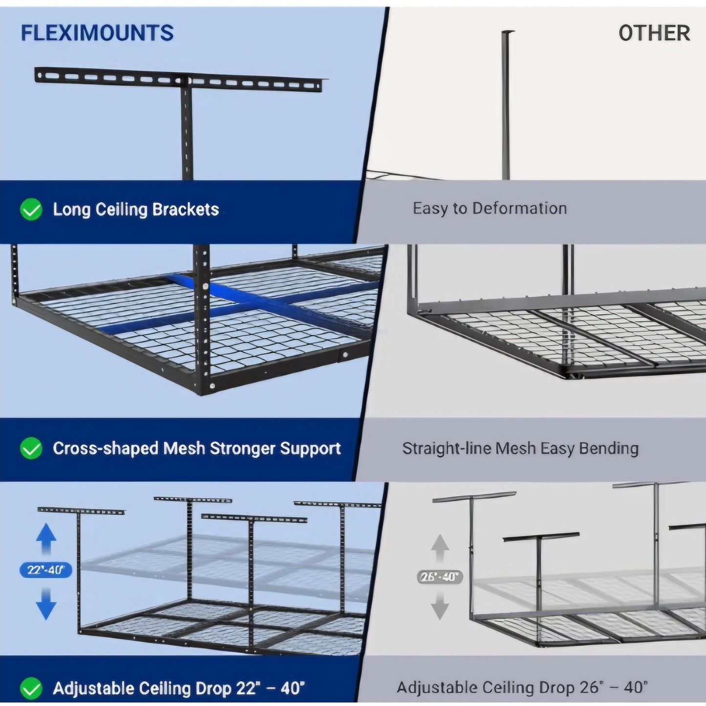 4x8 Overhead Garage Ceiling Storage Rack Organization, Black 750lbs Weight Capacity, 22"-40"