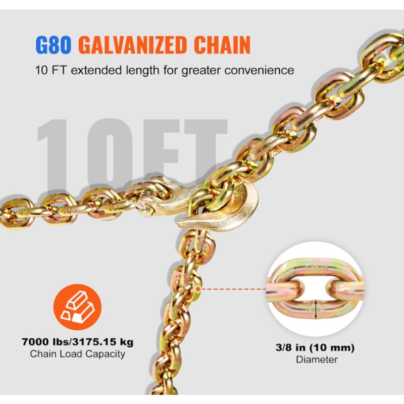 2 SET VEVOR Chain and Binder Kit, 3/8"-1/2" Ratchet Load Binders 9200 lbs Working Load Limit