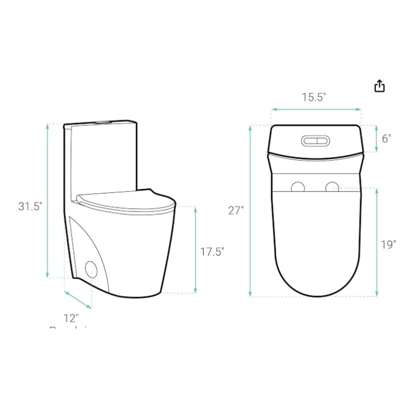 12 " Rough-in St. Tropez One Piece Modern Elongated Toilet with Dual Vortex™ Flush, Black Hardware