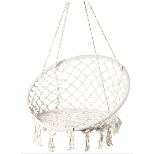 Round Hanging Hammock Cotton Rope Macrame Swing Chair for Indoor and Outdoor