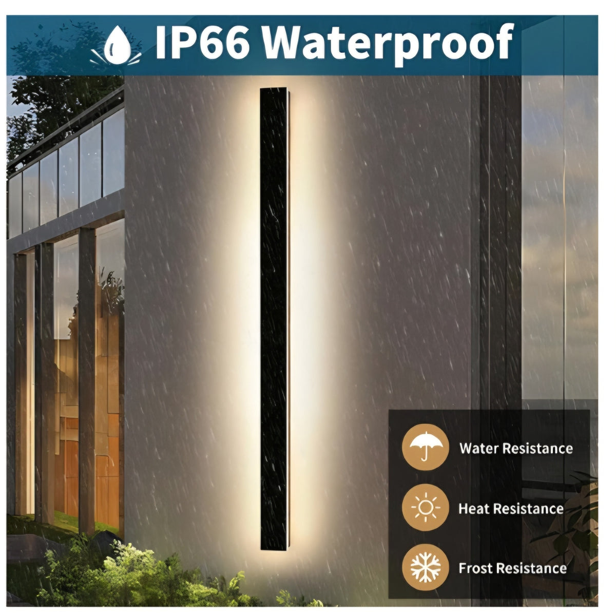 71inch Modern Outdoor Wall Light, 3000K-6000K Dimmable Outside Wall Sconce, Black Exterior Lighting