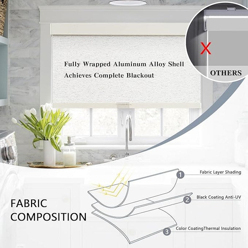 AOSKY Blackout Roller Shades Cordless Blinds for Windows, 71" W x 72" H, Linen Beige