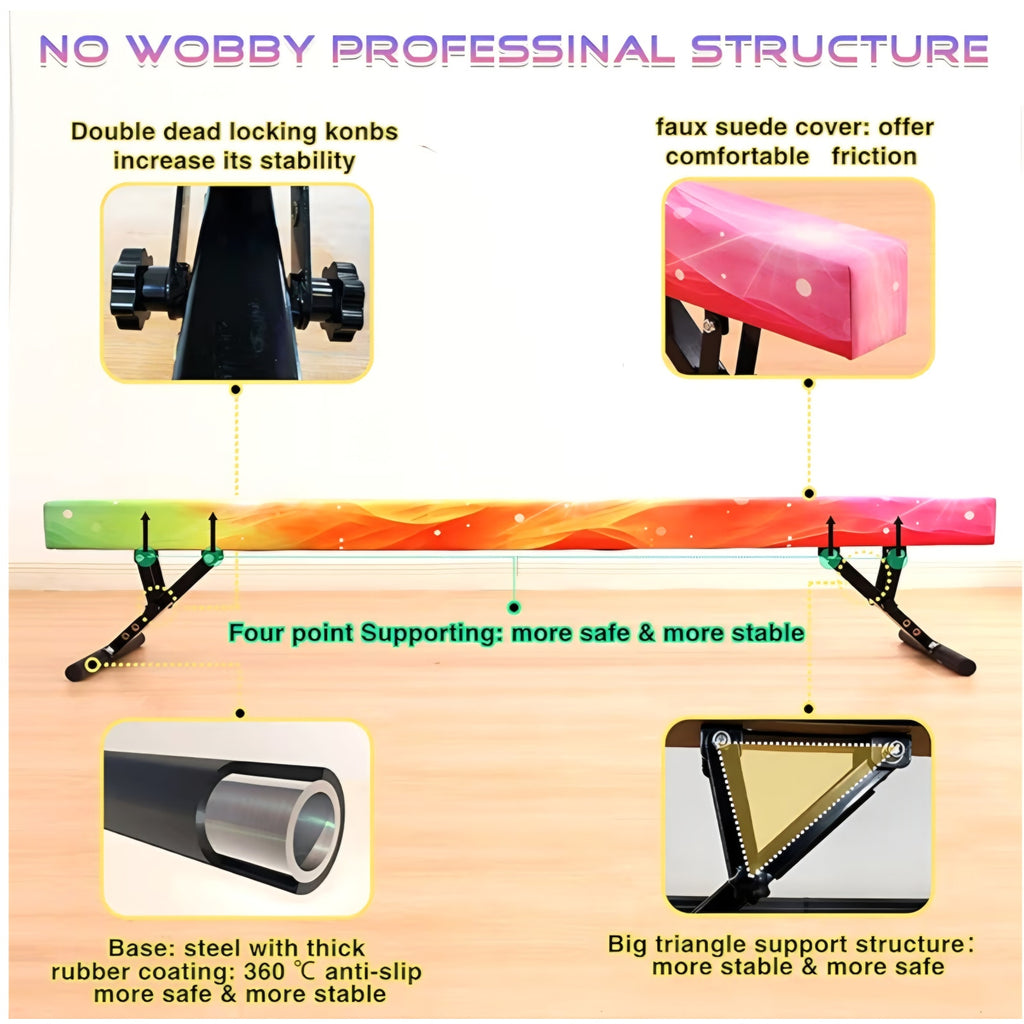 Adjustable Balance Beam 8 ft Gymnastic Beam Adjustable Height for Kids and Teenage