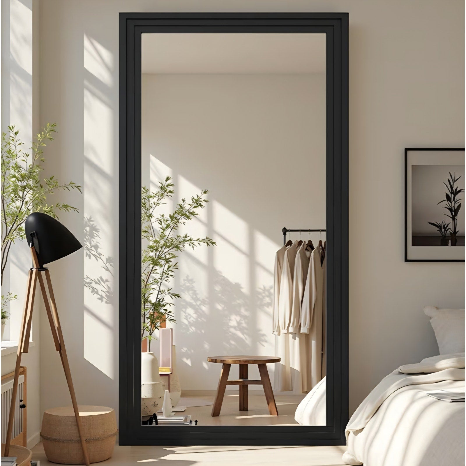 Full Length Mirror, 81"x41" Wooden Mirror Full Length with Stand Wood Floor Mirror