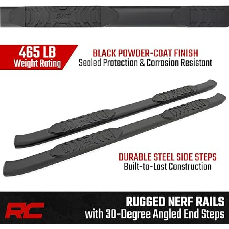 Rough Country Oval Nerf Steps for Toyota Tacoma Double Cab (2024-2026) - OEM Style Rails. Black