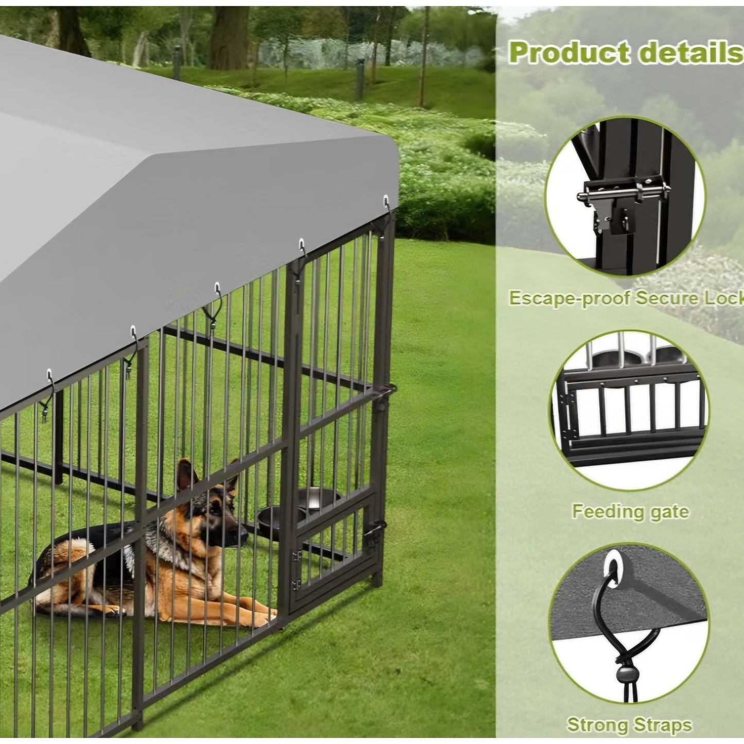 10 x 10FT Large Dog Kennel, Heavy Duty Metal Outdoor Dog Kennel, Outside Dog Playpen with Roof