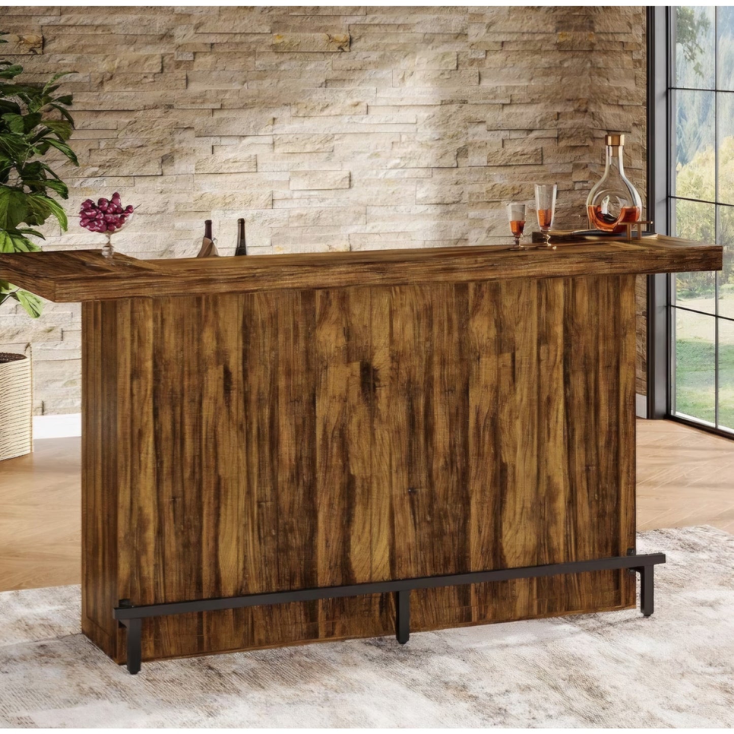 Tribesigns 4-Tier Bar Table, 70.9-Inch Large Wood Home Bar Unit with Wine Glass Holder