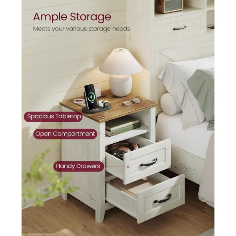 VASAGLE Set of 2 Nightstands with 2 Drawers and Charging Station