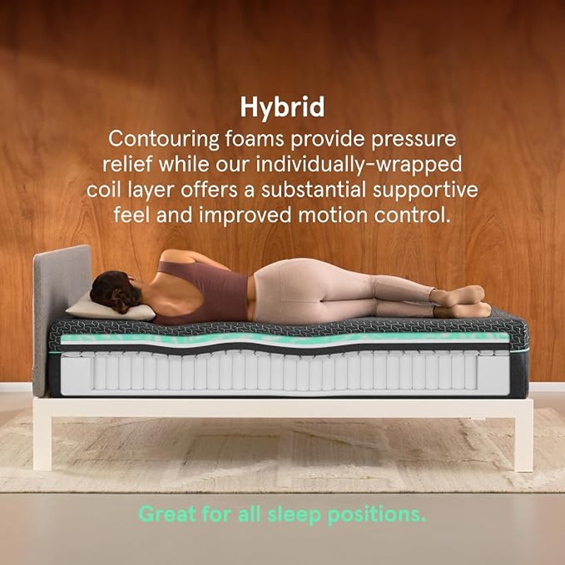 Kin by Tuft & Needle Medium Plush 10" Full Hybrid Mattress, Cooling and Individually-Wrapped Coils
