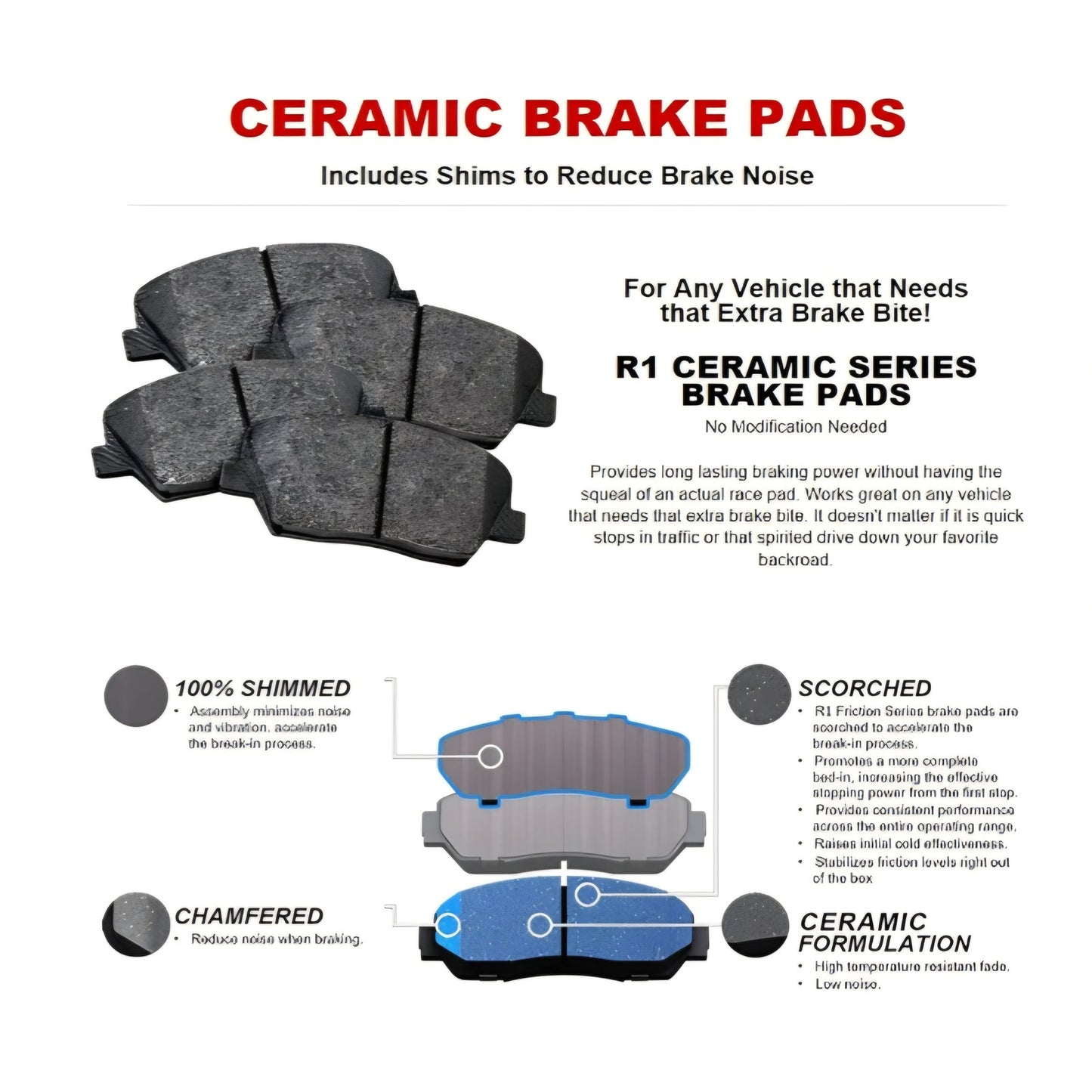 R1 Concepts Front and Rear Brakes and Rotors| Blank Brake Rotors| Front and Rear Ceramic Brake Pads