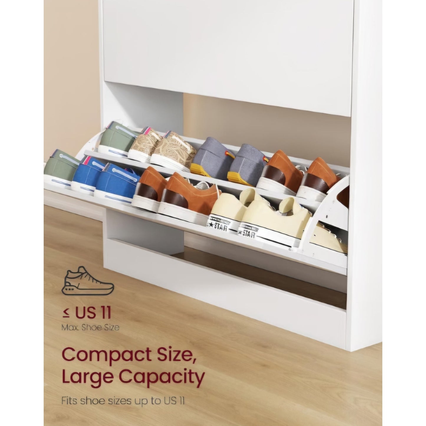 VASAGLE Custos Collection Shoe Organizer, Adjustable Dividers 9.4 x 31.5 x 54.5 Inches