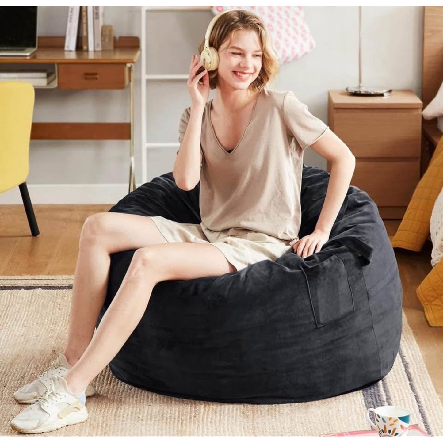 Bean Bag Chair with Filler Included for College Students, 3 FT Comfy Beanbag Chairs for Adults - Mac